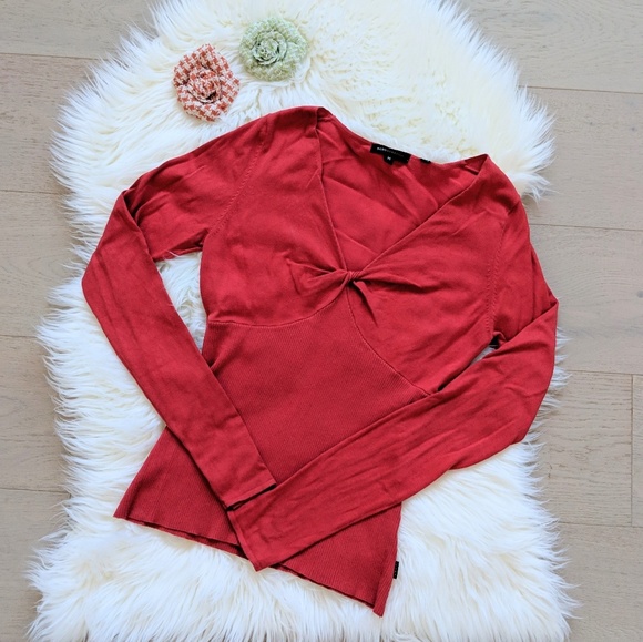 BCBGMaxazria ruched v-neck red sweater - Picture 1 of 4